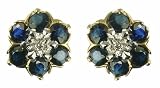 Image of 9ct Yellow Gold Ladies Sapphire And Diamond Flower Stud Earrings