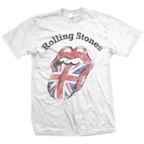 Bravado Men's The Rolling Stones Distressed Union Jack T-Shirt,White,Large