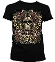 Painted Sugar Skull Juniors Tattoo T-shirt, Old School Dia De Los Muertos Tattoo Juniors Tee