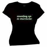 Flirty Diva Tees Woman's SoftStyle T-Shirt-Counting On A Miracle-Black-Green