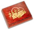 Spectacular Red Ercolano Musical Jewelry Box with Heart and White Roses Hand Inlay