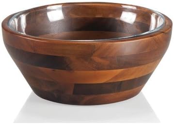 TOSCANA - a Picnic Time Brand Fabio Viviani Carovana Medium Wooden Bowl with Glass Bowl Insert, 8-1/2 Inch