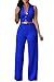 HOTAPEI Women Button Belted Sleeveless Wide Leg Jumpsuit Medium Royal Blue