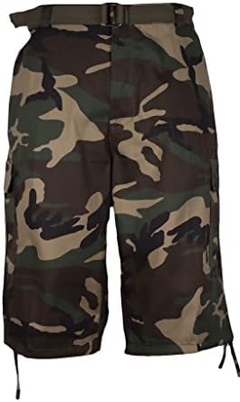 Men's Big and Tall BTL Camo Cargo Shorts Cotton Twill with Belt (52, Woodland Camo)