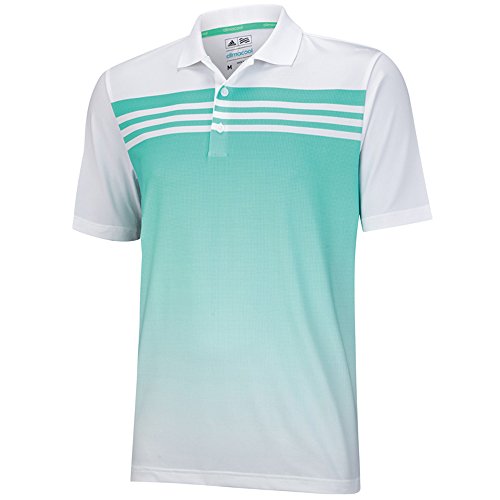 adidas Golf Men's Climacool 3 Stripes Gradient Polo Shirt, White/Bright Green, Small