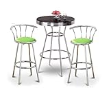 Chrome Bar Table & 2 Chrome 29" Glitter Green Vinyl Seat Barstools