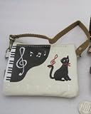 ピアノネコ・アイボリー★黒猫ミィー・ねこ☆帆布パス＆コインケース☆【楽譜】【音楽】【音符】【ピアノ】【ネコ】【リボン】【定期入れ】【パスケース】 楽譜