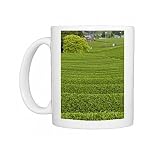 Rows of green tea bushes growing on the Makinohara tea plantations in Shizuoka, Photo Mugs