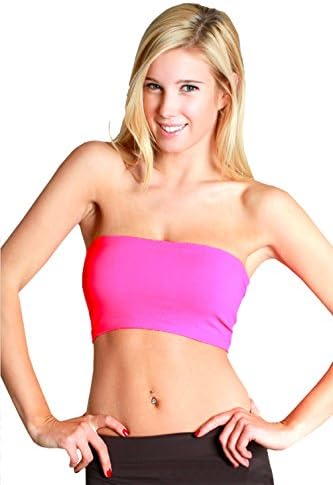 GaryM Women's Soft Stretch Solid Color Bandeau Top Neon Fuchsia