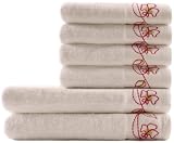 Pure Fiber Floral Embroidered Bath Towels Set, White