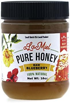 aLaMiel Raw Blueberry Honey 100% Natural Local Pure Domestic Honey with Health Benefits Unheated, Unprocessed, Unfiltered  Gluten Free | 1 lb Made in USA | 16 oz or 454 grams | Plastic Bottle