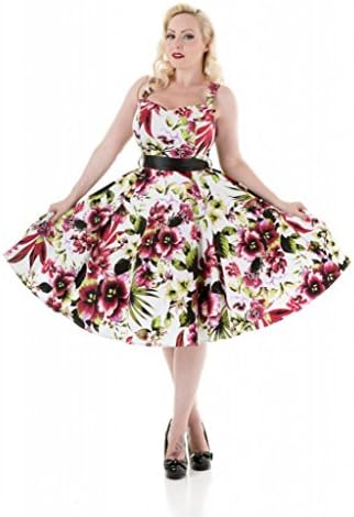 H & R London Tropical Floral Alstroemeria Swing Dress White Red
