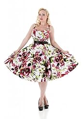Sleeveless Cotton/Elastane/Satin Floral Print Tropical Print Stretchy Belted  Dress With a Ribbon 