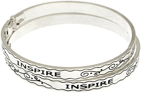 INSPIRE inscribed Filigree Inspirational Brass Hinge Silver Plated Bangle Bracelet [2PCS]