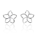 Olive N Figs Sterling Silver Simple Floral Stud Earrings with CZ Center - 10mm