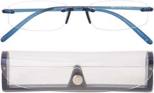 Lesebrille / Fertiglesebrille blau-transparent von 1,0 bis 3,0 dpt – Randlos, Kunststoff