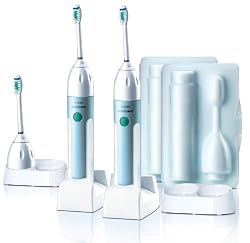 Philips Sonicare CleanCare HX5853/71 Power Toothbrush with Quadpacer ***Twin Pack*** (2 Handles, 3 Standard brush heads, 2 Brush head holders, 2 Charger bases, & 2 Travel cases) LIMITED EDITION