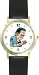 Frankenstein with Flower - WATCHBUDDY&reg; DELUXE TWO-TONE THEME WATCH - Arabic Numbers - Black Leather Strap-Size-Large ( Men's Size or Jumbo Women's Size )