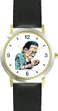 Frankenstein with Flower - WATCHBUDDY&reg; DELUXE TWO-TONE THEME WATCH - Arabic Numbers - Black Leather Strap-Size-Large ( Men's Size or Jumbo Women's Size )