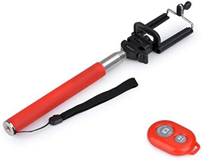 RuiLida Selfie Stick Monopod -Extendable Selfie Handheld Stick Monopod + Adjustable Phone Holder Mount + Bluetooth Wireless Remote Shutter for iPhone Samsung and other System Over IOS 6.0 and Android 4.2.2 Smartphones Red