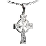 British Jewellery Workshops Silver 35x24mm hand engraved Celtic Cross with Cable link chain