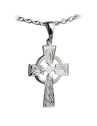 British Jewellery Workshops Silver 35x24mm hand engraved Celtic Cross with Cable link chain