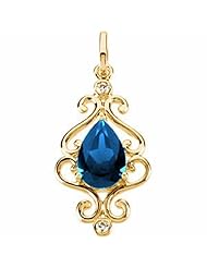 10K Yellow Gold Pear Cut Chatham Created Sapphire and Diamond Pendant -- LIFETIME WARRANTY