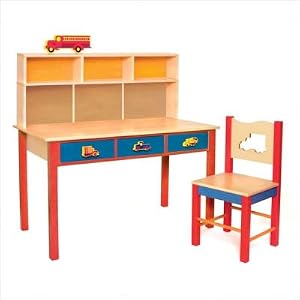 Boys Like Trucks Desk and Chair Set Hutch: Yes