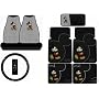 Mickey Mouse Vintage 8PC Combo Front Rear Car Floor Mats Seat Covers Steering Wheel Cover CD Organizer Plus Bonus Matching Key Chain