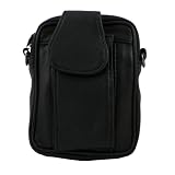 Small Black Lambskin Leather Cell Phone Belt Bag with Shoulder Strap
