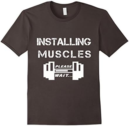 Gym T-Shirts for Men : Installing Muscles Please Wait - Male Medium - Asphalt