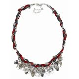 Silver Leaves of Passion with Burgundy & Gray Suede Cord, 20" Long ~ JousJous.com