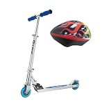 Razor Original Blue Kick Scooter Child Helmet Hot Rod Flames Bundle