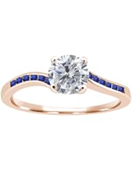 1.12 Ct Round H/I Diamond Blue Sapphire 18K Rose Gold Ring