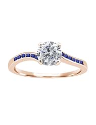 1.12 Ct Round H/I Diamond Blue Sapphire 14K Rose Gold Ring