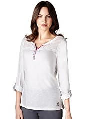 Per Una Pure Cotton Henley Neck Floral Embroidered Top