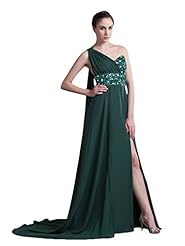 A-line Slit Open-Back Lace Chiffon One Shoulder Floor Length Natural   Waistline Prom Dress 