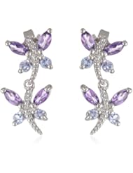 Sterling Silver Dragonfly Tanzanite Amethyst Diamond Earrings (0.01 cttw, I-J Color, I2-I3 Clarity)
