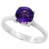 14K White Gold Rhodium Plated Sterling Silver Wedding & Engagement Ring Sterling Silver 7mm Round Brilliant Natural Amethyst Stone Solitaire Ring For Women 7MM ( Size 6 to 10)