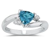 .75ct Trillion Cut Blue Topaz and Diamond Ring in 14K White Gold