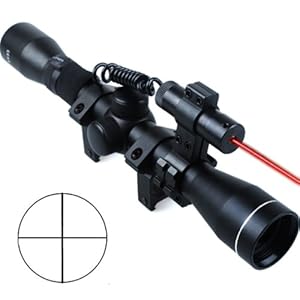 Riflescope 4X32 Optics Sniper Hunting Sight Rifle Scope + Red Dot Laser Sights + 20mm Rail Mounts