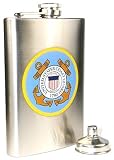 Military 8 oz. Stainless Steel Hip Flask with Funnel Gift Set : United States Coast Guard Logo