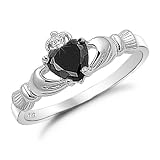 Sterling Silver Black Onyx Heart Claddagh Ring Sizes 4 to 10