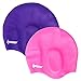 2 Pack,IPOW Soft Wrinkle-Free Silicone Swim Swimming Cap Soft Ear Protective Bating Hat Cap for Short and Medium Length Hair,Purple+Rose Red