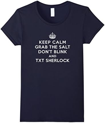 SuperWhoLock T-shirts - Keep Calm Grab The Salt Don't Blink - Female Large - Navy