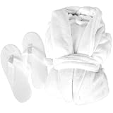 Country Club Luxury Bathrobe and Slippers Set White New