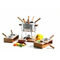 Domestic 924396 Fondueset mit 1 Fonduetopf, Spritzschutz, Rechaud, Bambus-Untersetzer, Brenner, Halter f�r Brenner, 2 Bambus Sch�lchenhalter, 4 Sch�lchen, Fonduel�ffel, 6 Fonduegabeln /  22-teilig / Holz / edelstahl