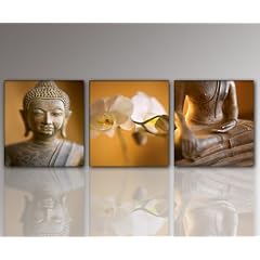 WANDBILD BUDDHA 3 teilig Buddhabild Feng Shui (Buddha-3teilig-50x50cm) Bilder fertig gerahmt mit Keilrahmen riesig. Ausf�hrung Kunstdruck auf Leinwand. G�nstig inkl Rahmen