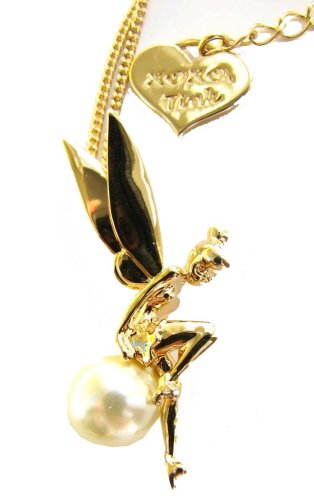 Click here to buy Disney Couture Gold Plated Tinkerbell On Pearl Necklace Kidada Jone's Special Holiday Collection * by Disney Couture.