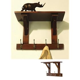 DARTMOUTH - Solid Wood Wall Coat Hooks / Storage Rack - Dark Stain